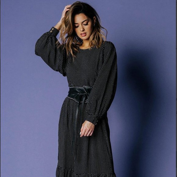 Clad + Cloth Black Polka Dot Midi Dress (NWT) - Picture 1 of 3